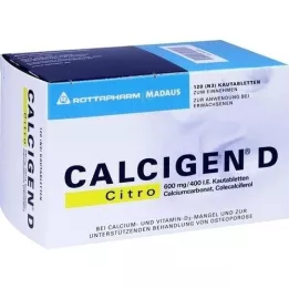 CALCIGEN D Citro 600 mg/400 I.E. tyggetabletter, 120 kapsler