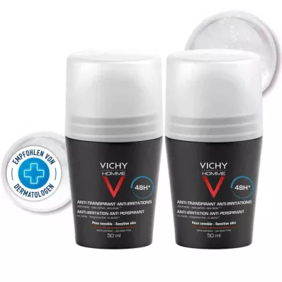 VICHY HOMME Deodorant roll-on til følsom hud 48 timer DP, 2X50 ml