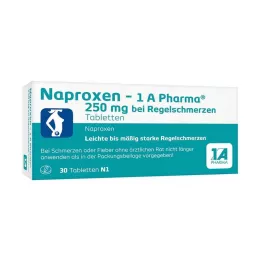NAPROXEN-1A Pharma 250 mg tabletter mod menstruationssmerter, 30 stk