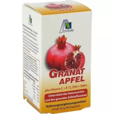 GRANATAPFEL 500 mg plus Vit.C+B12+Zinc+Selenium Kapsler, 60 Kapsler