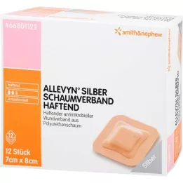 ALLEVYN Sølvskumbandage 7x8 cm klæbende, 12 stk