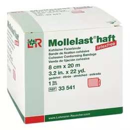 MOLLELAST selvklæbende bandager latexfri 8 cmx20 m rød, 1 stk