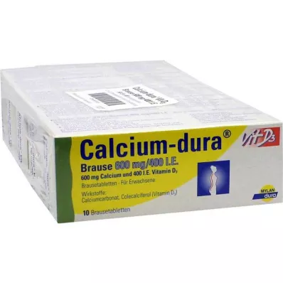 CALCIUM DURA Vit D3 brusetablet 600 mg/400 I.E., 50 stk