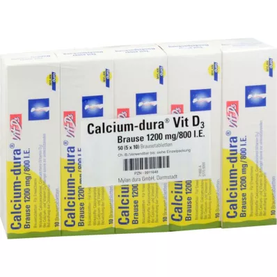 CALCIUM DURA Vit D3 brusetablet 1200 mg/800 IE, 50 stk