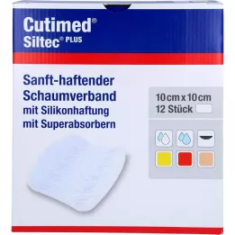 CUTIMED Siltec Plus skumbandage 10x10 cm klæbende, 12 stk