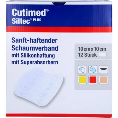 CUTIMED Siltec Plus skumbandage 10x10 cm klæbende, 12 stk