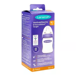 LANSINOH Bredhalset flaske 160 ml med sut S, 1 stk