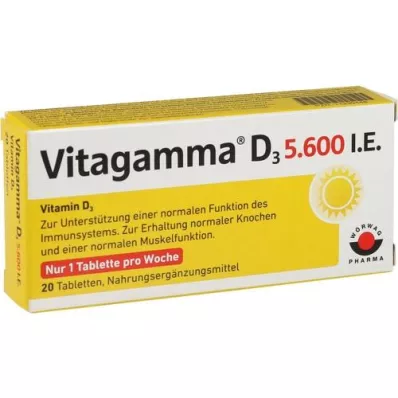 VITAGAMMA D3 5.600 I.E. Vitamin D3 NEM Tabletter, 20 stk