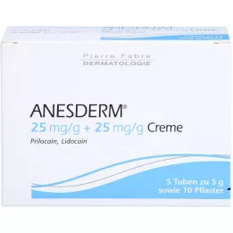 ANESDERM 25 mg/g + 25 mg/g creme + 10 plastre, 5X5 g