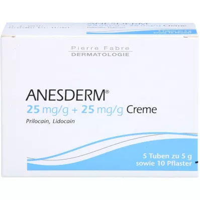 ANESDERM 25 mg/g + 25 mg/g creme + 10 plastre, 5X5 g