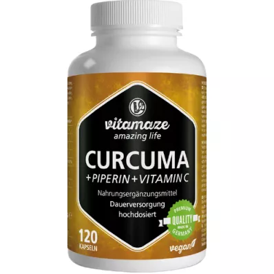 CURCUMA+PIPERIN+Vitamin C veganske kapsler, 120 stk