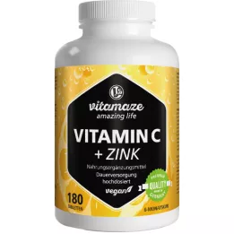 VITAMIN C 1000 mg højdosis+zink veganske tabletter, 180 stk