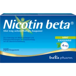 NICOTIN beta Mint 4 mg tyggegummi indeholdende aktiv ingrediens, 105 stk