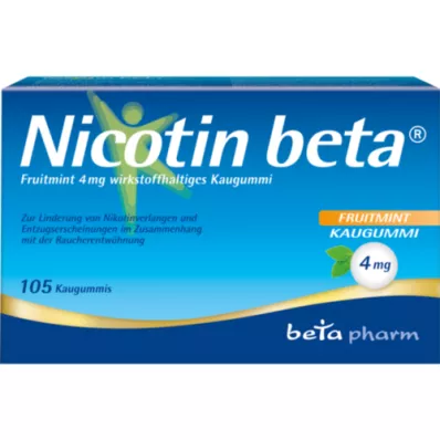 NICOTIN beta Fruitmint 4 mg tyggegummi indeholdende aktiv ingrediens, 105 stk