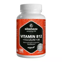 VITAMIN B12 1000 µg højdosis +B9+B6 veganske tabletter, 180 stk