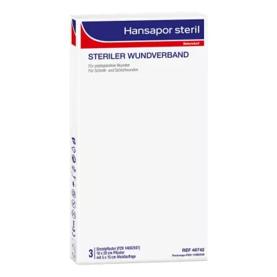 HANSAPOR Steril sårforbinding 10x20 cm, 3 stk