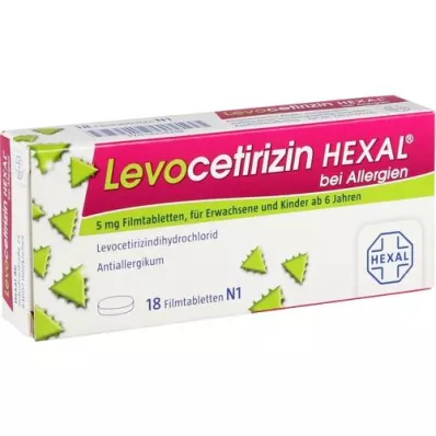 LEVOCETIRIZIN HEXAL til allergi 5 mg filmovertrukne tabletter, 18 stk