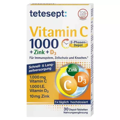 TETESEPT C-vitamin 1.000+Zink+D3 1.000 I.E. tabletter, 30 stk