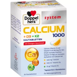DOPPELHERZ Calcium 1000+D3+K2 system tyggetabletter, 60 stk