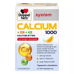 DOPPELHERZ Calcium 1000+D3+K2 system tyggetabletter, 60 stk