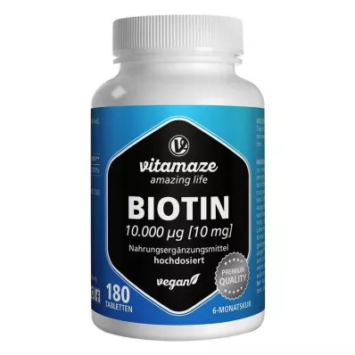 BIOTIN 10 mg veganske højdosistabletter, 180 stk