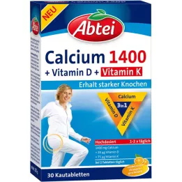 ABTEI Calcium 1400+Vitamin D3+K tyggetabletter, 30 kapsler