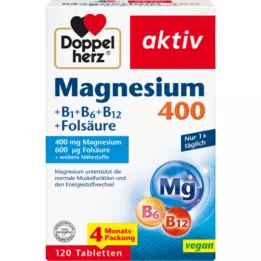DOPPELHERZ Magnesium 400+B1+B6+B12+Folsyre tabletter, 120 stk