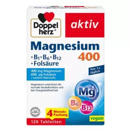 DOPPELHERZ Magnesium 400+B1+B6+B12+Folsyre tabletter, 120 stk