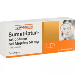 SUMATRIPTAN-ratiopharm til migræne 50 mg filmovertrukne tabletter, 2 stk