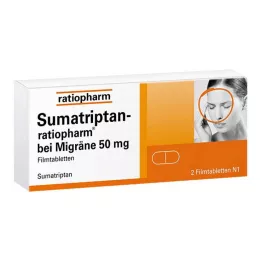 SUMATRIPTAN-ratiopharm til migræne 50 mg filmovertrukne tabletter, 2 stk