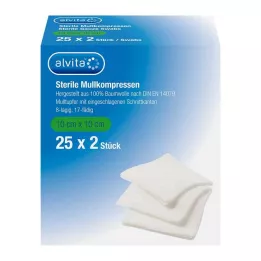 ALVITA Gazekompresser sterile 10x10 cm, 25X2 stk