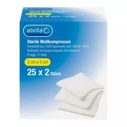 ALVITA Gazekompresser sterile 5x5 cm, 25X2 stk