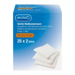 ALVITA Gazekompresser sterile 7,5x7,5 cm, 25X2 stk