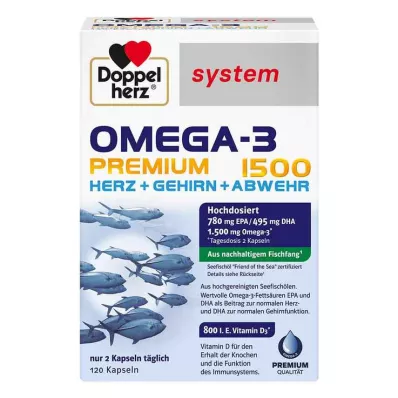 DOPPELHERZ Omega-3 Premium 1500 systemkapsler, 120 kapsler