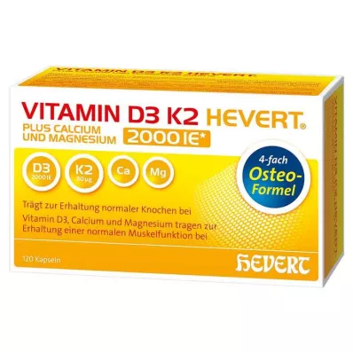 VITAMIN D3 K2 Hevert plus Ca Mg 2000 IE/2 kapsler, 120 kapsler