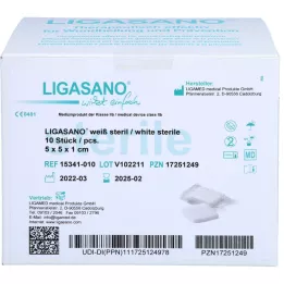 LIGASANO hvid bandage 1x5x5 cm steril, 10 stk