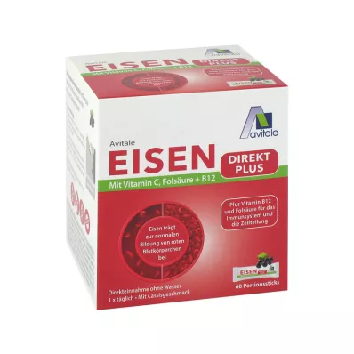 EISEN DIREKT plus C-vitamin+folinsyre+B12-pulver, 60 stk EISEN DIREKT plus C-vitamin+folinsyre+B12-pulver, 60 stk