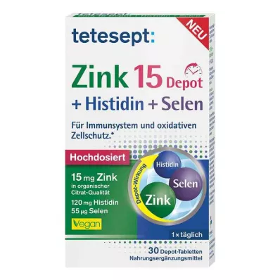 TETESEPT Zink 15 Depot+Histidin+Selen filmovertrukne tabletter, 30 stk