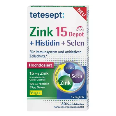 Tetesept Zink 15 Depot + Histidin + Selen filmovertrukne tabletter, 30 stk