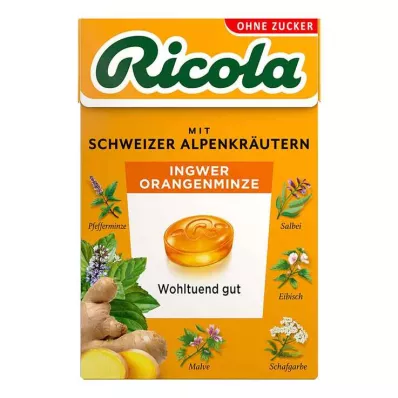 Ricola uden sukker æske med ingefær appelsin mynte slik, 50 g Ricola uden sukker æske med ingefær appelsin mynte slik, 50 g