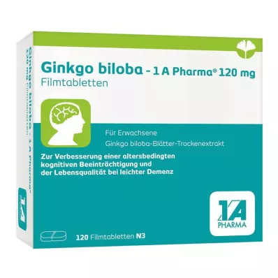 Ginkgo biloba - 1 A Pharma® 120 mg filmovertrukne tabletter, 120 stk Ginkgo biloba - 1 A Pharma® 120 mg filmovertrukne tabletter, 120 stk