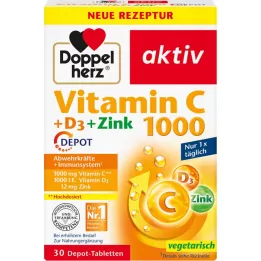 DOPPELHERZ C-vitamin 1000+D3+Zink depottabletter, 30 kapsler
