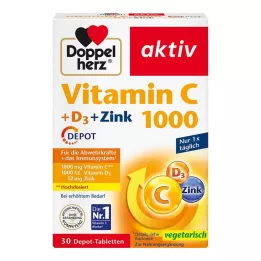 DOPPELHERZ C-vitamin 1000+D3+Zink depottabletter, 30 kapsler
