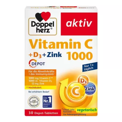 DOPPELHERZ C-vitamin 1000+D3+Zink depottabletter, 30 kapsler