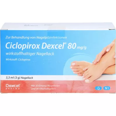 CICLOPIROX Dexcel 80 mg/g neglelak indeholdende aktiv ingrediens, 3,3 ml