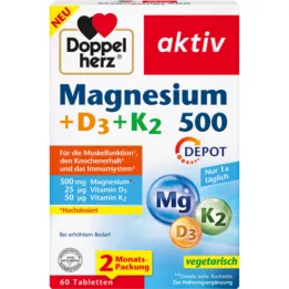 DOPPELHERZ Magnesium 500+D3+K2 depottabletter, 60 kapsler