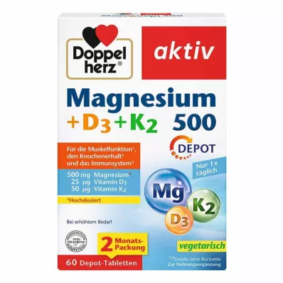 Doppelherz Magnesium 500 + D3 + K2 Depottabletter, 60 stk