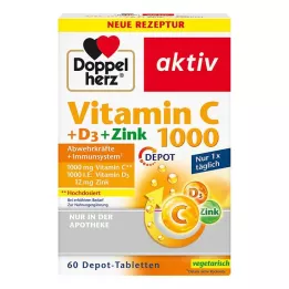 DOPPELHERZ C-vitamin 1000+D3+Zink depottabletter, 60 kapsler