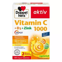 DOPPELHERZ C-vitamin 1000+D3+Zink depottabletter, 60 kapsler