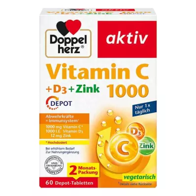 Doppelherz Vitamin C1000 + D3 + Zinc Depot tabletter (60 stk.)